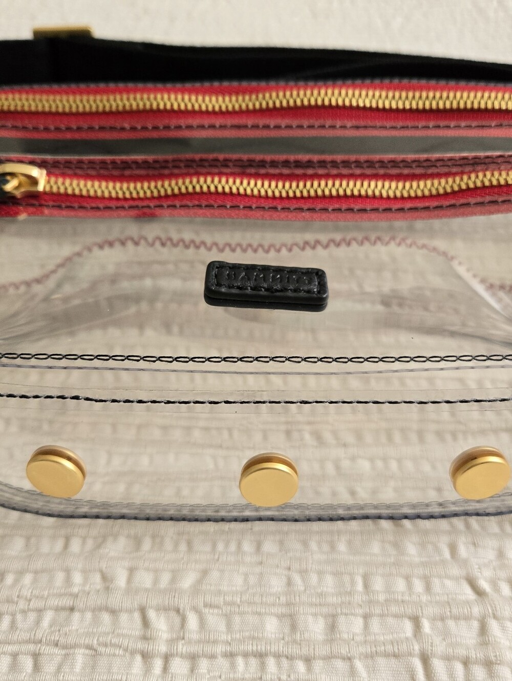NWT Hammitt Charles Medium Crossbody Bag - Clear with Gold Hardware, Red Trim ❤️ - Picture 4 of 10
